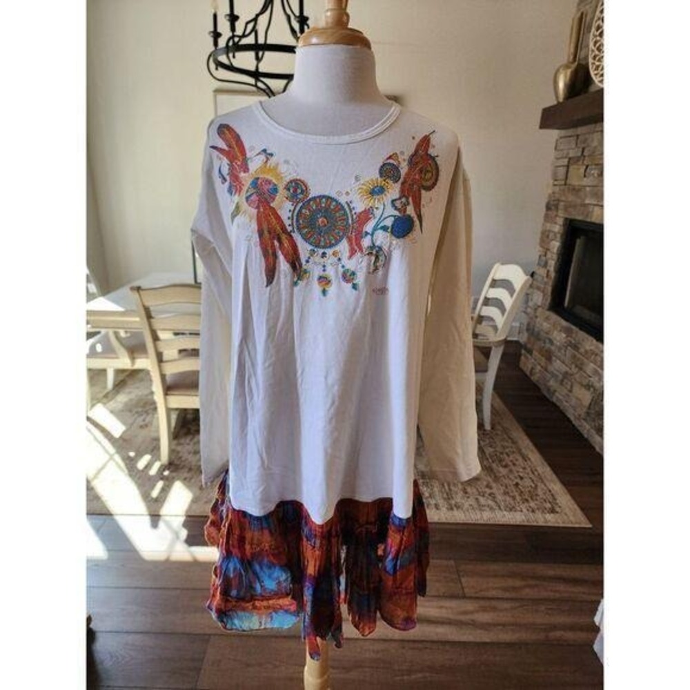 Handmade Recycled Western Southwestern Dreamcatcher Shirt Dress Womens Large‎